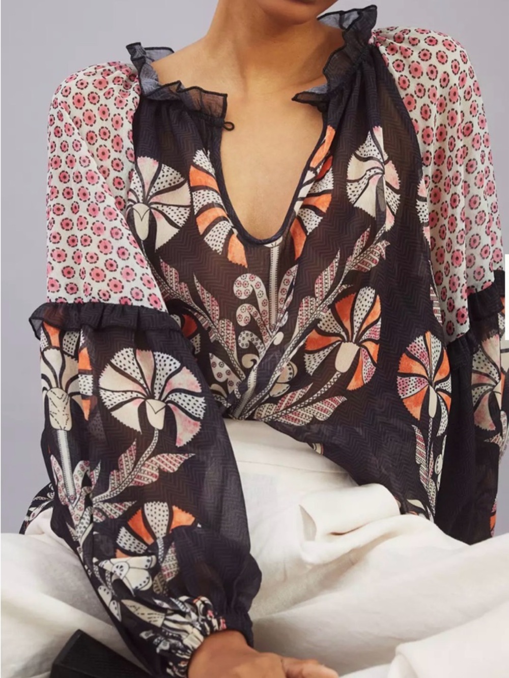 Anthropologie Sheer Floral Blouse